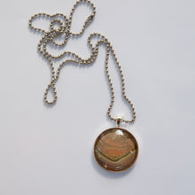 Load image into Gallery viewer, Pendant Necklace in Browns &amp; Tans Pour Paint Necklace, Ball Chain Necklace, Jewelry
