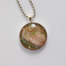 Load image into Gallery viewer, Pendant Necklace in Green, Peach &amp; Brown Pour Paint Necklace, Ball Chain Necklace, Jewelry
