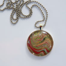 Load image into Gallery viewer, Pendant Necklace in Red, Black, Greens &amp; Orange Pour Paint Necklace, Ball Chain Necklace, Jewelry
