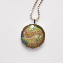 Load image into Gallery viewer, Pendant Necklace in Blues, Greens &amp; Brown Pour Paint Necklace, Ball Chain Necklace, Jewelry
