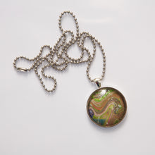 Load image into Gallery viewer, Pendant Necklace in Blues, Greens &amp; Brown Pour Paint Necklace, Ball Chain Necklace, Jewelry
