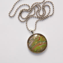 Load image into Gallery viewer, Pendant Necklace in Red, Greens &amp; Brown Pour Paint Necklace, Ball Chain Necklace, Jewelry
