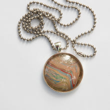 Load image into Gallery viewer, Pendant Necklace in Red, Blue &amp; Peach Pour Paint Necklace, Ball Chain Necklace, Jewelry
