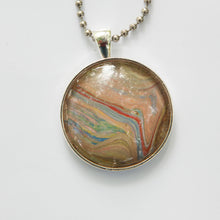 Load image into Gallery viewer, Pendant Necklace in Red, Blue &amp; Peach Pour Paint Necklace, Ball Chain Necklace, Jewelry
