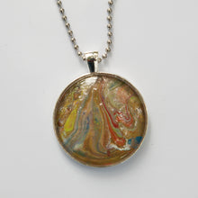 Load image into Gallery viewer, Pendant Necklace in Brown, Yellow &amp; Red Pour Paint Necklace, Ball Chain Necklace, Jewelry

