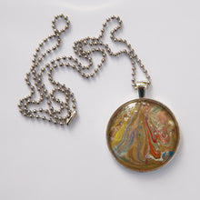 Load image into Gallery viewer, Pendant Necklace in Brown, Yellow &amp; Red Pour Paint Necklace, Ball Chain Necklace, Jewelry
