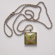 Load image into Gallery viewer, Square Pendant Necklace in Blue, Brown &amp; Green Fluid Art Necklace, Ball Chain Necklace, Jewelry
