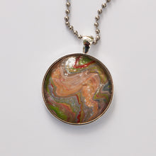 Load image into Gallery viewer, Pendant Necklace in Orange, Cream &amp; Red Pour Paint Necklace, Ball Chain Necklace, Jewelry
