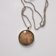 Load image into Gallery viewer, Pendant Necklace in Orange, Cream &amp; Red Pour Paint Necklace, Ball Chain Necklace, Jewelry
