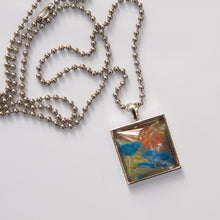 Load image into Gallery viewer, Square Pendant Necklace in Turquoise &amp; Red Fluid Art Necklace, Ball Chain Necklace, Jewelry
