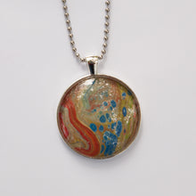 Load image into Gallery viewer, Pendant Necklace in Red, Blue &amp; Greens Pour Paint Necklace, Ball Chain Necklace, Jewelry
