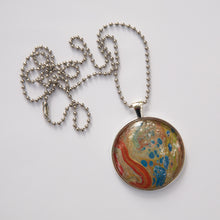 Load image into Gallery viewer, Pendant Necklace in Red, Blue &amp; Greens Pour Paint Necklace, Ball Chain Necklace, Jewelry
