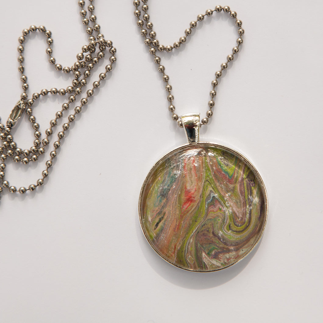 Pendant Necklace, Pour Paint Necklace, Ball Chain Necklace, Jewelry