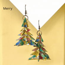 Load image into Gallery viewer, Origami Christmas tree earrings in a variety of designs and colors
