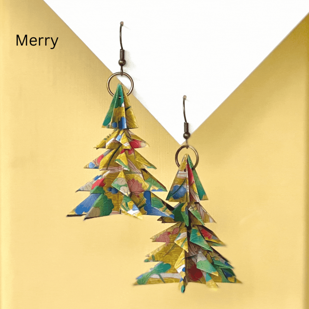 Origami Christmas tree earrings in a variety of designs and colors